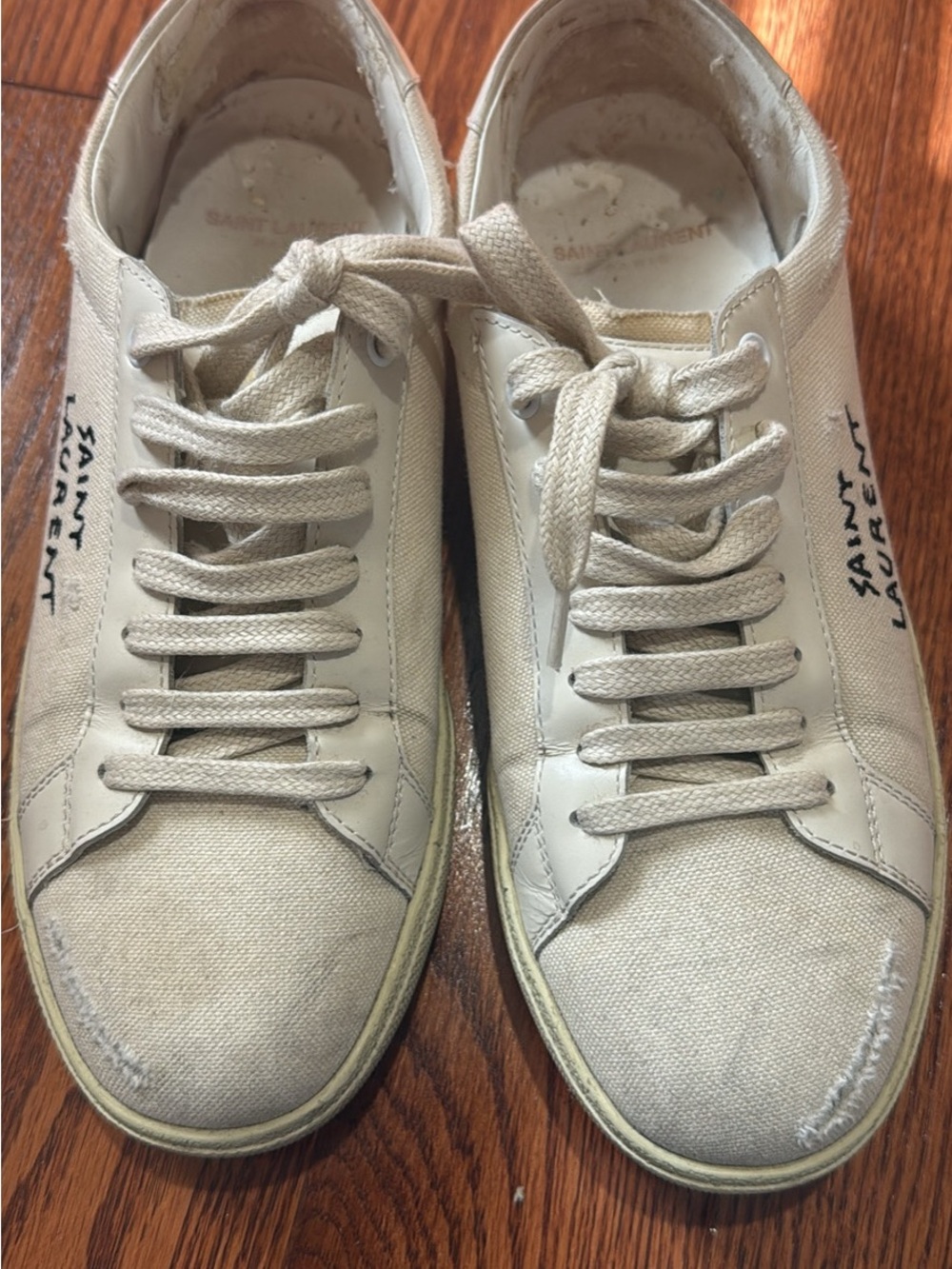 Saint Laurent Cream Canvas Low-Top Sneakers with Logo